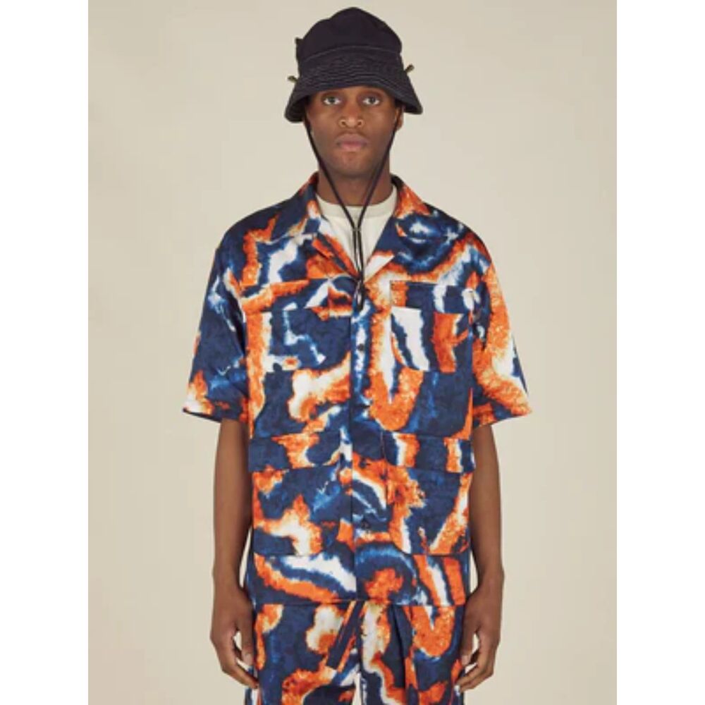 NICHOLAS DALEY Mens Shirt Large Blue Button Up Utility SUMINIGASHI ALOHA $695